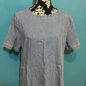 Caslon Woman's Blue & White Striped Denim Frock Dress EUC Large L Casual Career